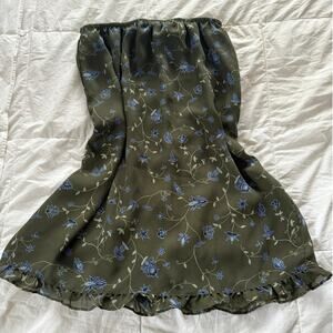 Y2K Milkmaid Fairycore Grandmacore Floral Green & Blue Flowy Skirt Medium